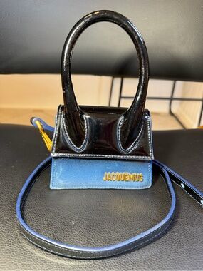 Jacquemus Black Patent and Blue Suede Le Chiquito Mini Bag